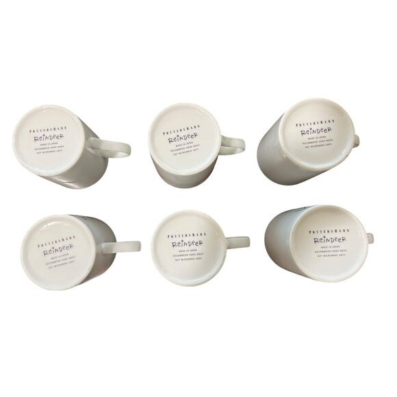 Pottery Barn Set Of 6 Reindeer Character Mugs Dancer Vixen Blitzen Made in Japan - Picture 11 of 11